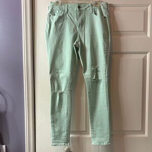 Old Navy Light Green Distressed Skinny Jeans